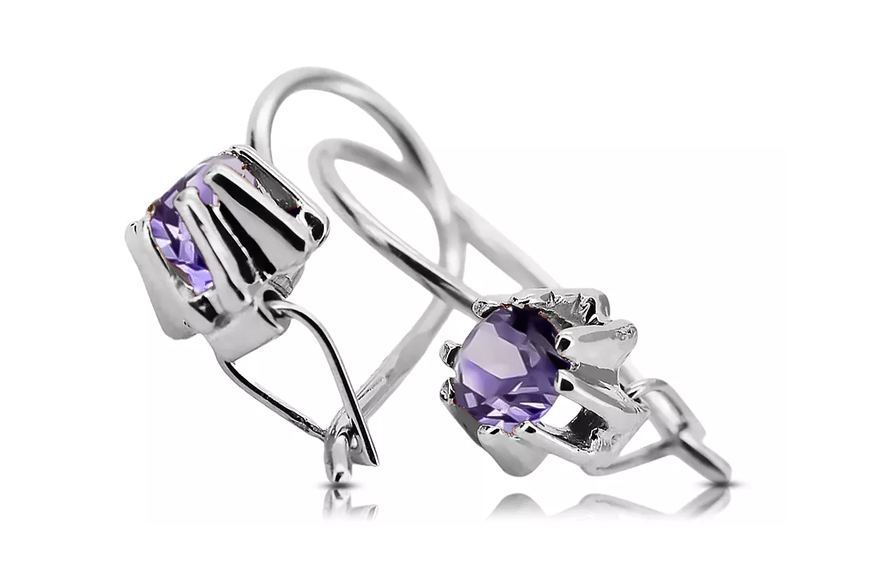 Стерлинговое серебро 925 пробы 14k 583 Alexandrite Серьги vec053s Русский Советский СССР Винтаж изделия Ар-деко style